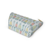 Stamped Leaves Accessory Pouch w T-bottom in Aqua